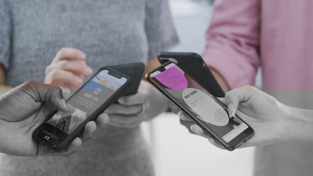 friends browsing shopping and ads websites in their phones